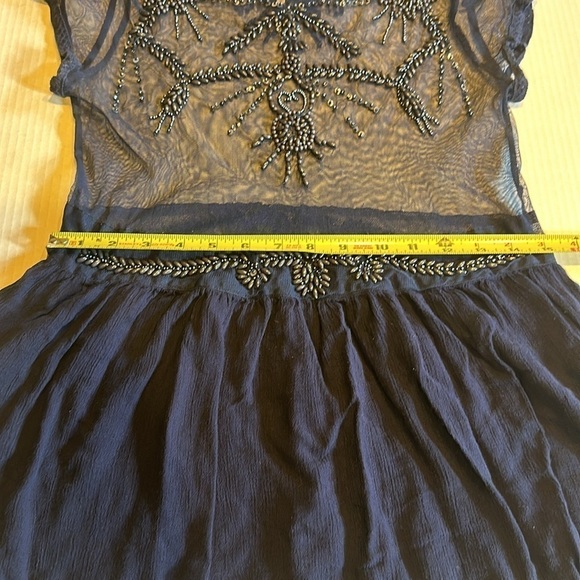 Free people embroidered navy blue top with sequin & beaded design front & back - Picture 2 of 8